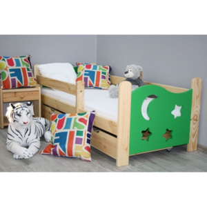 Dětská postel STAR, borovice/zelená, 70x160cm