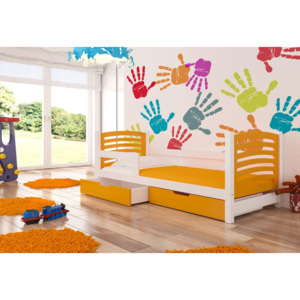 Dětská postel BAMBI + matrace + rošt ZDARMA, 80x188x81, bílá/oranžová