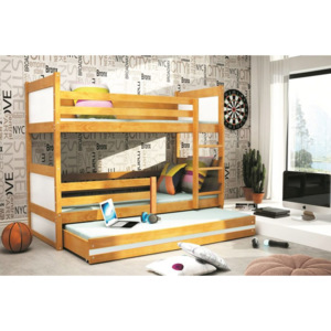 Patrová postel FIONA 3 + matrace + rošt ZDARMA, 80x160 cm, olše, bílá