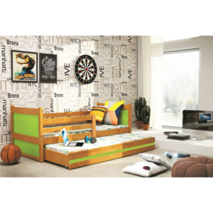 Dětská postel FIONA 2 + matrace + rošt ZDARMA, 80x190 cm, olše, zelená