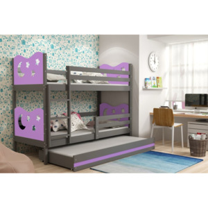 Patrová postel KAMIL 3 + matrace + rošt ZDARMA, 80x160, grafit, fialová