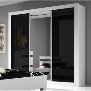 Ložnice Lucca - šatní skříň - 220 cm - bílá/černá - lesk
