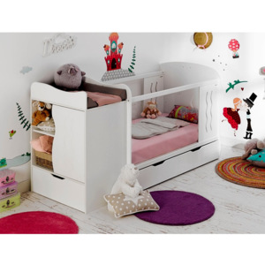 Dětská bílá variabilní postel s úložnou zásuvkou a komodou BEBE Provence Combo Belem