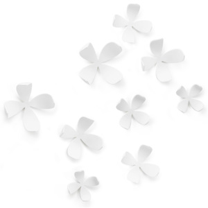 Dekorace na zeď Umbra WALLFLOWER plast květy bílé set/10ks