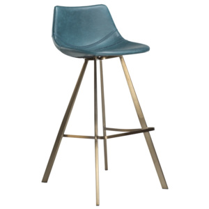 Modrá barová židle s ocelovým podnožím ve zlaté barvě DAN–FORM Pitch
