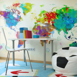 Bimago Fototapeta - Paint splashes map of the World 450x270 cm