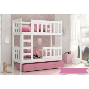 Dětská patrová postel DENY color + matrace + rošt ZDARMA, šedá/růžová, 160x70