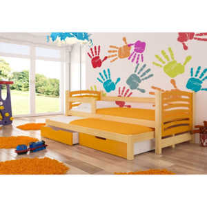 Dětská postel ČINČILA + matrace + rošt ZDARMA, 80x188x81, borovice/oranžová