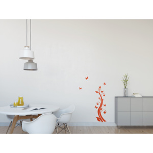 GLIX Rostlina s motýlky - samolepka na zeď Oranžová 30 x 80 cm