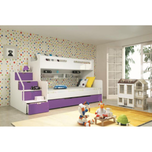 Dětská patrová postel MAX 3 - bílá/fialová
