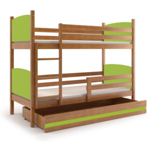 Patrová postel BRENEN + matrace + rošt ZDARMA, 80x160, olše, zelená
