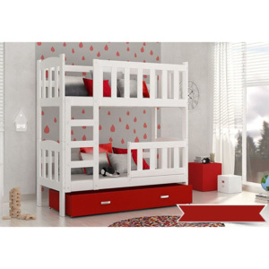 Dětská patrová postel DENY color + matrace + rošt ZDARMA, šedá/červená, 160x70
