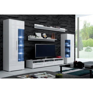 TV stolek LUGANO, bílá/bílá lesk - 150/35/45cm
