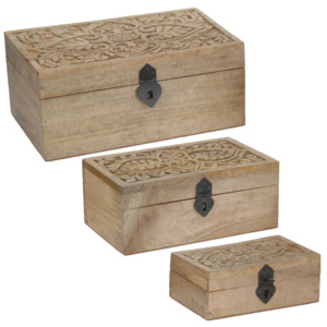 Sada 3 dřevěných boxů - přírodní barva dřeva