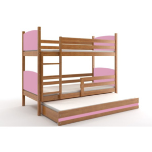 Patrová postel BRENEN 3 + matrace + rošt ZDARMA, 80x160, olše, růžová