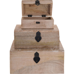 Sada 3 dřevěných boxů - přírodní barva dřeva