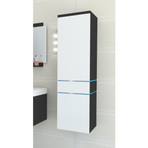 Závěsná koupelnová skříňka TALUN - TYP 01 + LED osvětlení, 30x110x30, černá/bílý lesk