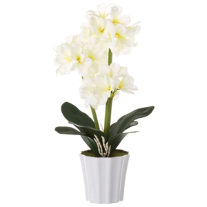 Bílý květináč s umělou květinou Unimasa Clivia