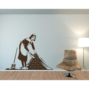 GLIX Banksy "Maid" - samolepka na zeď Hnědá 65 x 50 cm