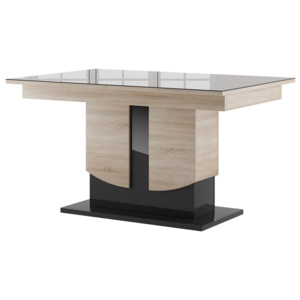 Jídelní rozkládací stůl 140x90 cm v černém lesku v kombinaci s dekorem dub typ 14 KN846