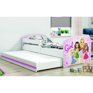 Jednolůžko/dětská postel Luki Trundle s přistýlkou + 2x matrace v ceně - bílá/girls