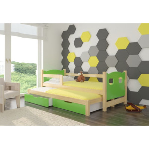 Dětská postel DUMBO + matrace + rošt ZDARMA,80x188x81, borovice/zelená