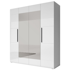 Šatní skříň MONYRAH (20) 180 + 2 zrcadla, bílý/bílý lesk (membrána)