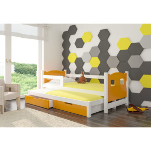 Dětská postel DUMBO + matrace + rošt ZDARMA,80x188x81, bílá/oranžový