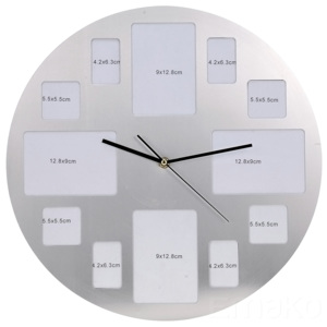 Nástěnné hodiny s 12 fotorámečky, chromované, ⌀ 40 cm