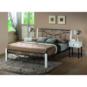 Kovová postel Riza v kombinaci se dřevem, bílá/černá - bílá/černá
