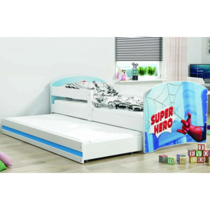 Jednolůžko/dětská postel Luki Trundle s přistýlkou + 2x matrace v ceně - bílá/hero