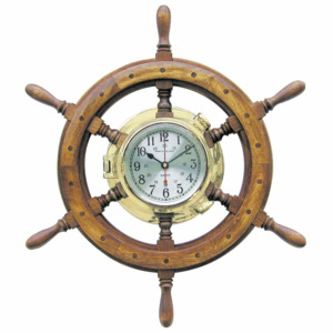 SEA Club Lodní nástěnné hodiny dřevěné kormidlo 60/22 cm 1210