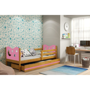 Dětská postel KAMIL + matrace + rošt ZDARMA, 80x190, olše, růžová