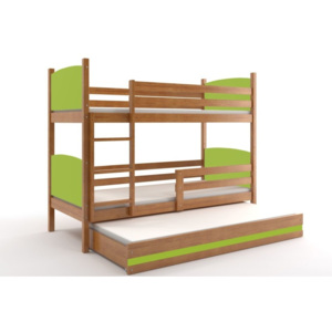 Patrová postel BRENEN 3 + matrace + rošt ZDARMA, 80x160, olše, zelená