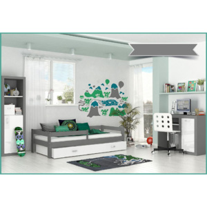 Dětská postel HARRY s barevnou zásuvkou+matrace, 80x160, šedý/šedý