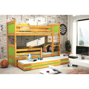 Patrová postel FIONA 3 + matrace + rošt ZDARMA, 80x160 cm, olše, zelená