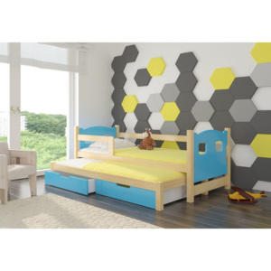Dětská postel DUMBO + matrace + rošt ZDARMA,80x188x81, borovice/modrá