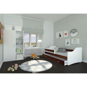 Dětská postel SWAN + matrace + rošt ZDARMA, 160x80, bílá/wenge