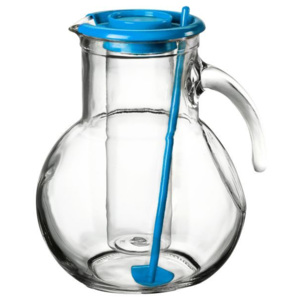 Džbán skleněný 2 l s chladící vložkou na led a míchátkem - modrý