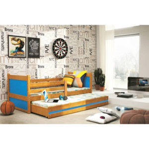 Dětská postel FIONA 2 + matrace + rošt ZDARMA, 80x190 cm, olše, blankytná