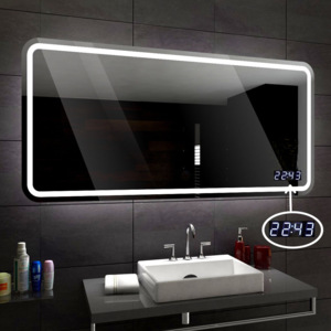 Koupelnové zrcadlo s LED osvětlením 90x80 cm MADRID, IP44, hodiny,studená