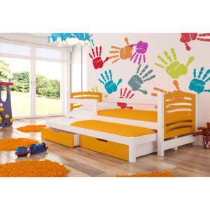 Dětská postel ČINČILA + matrace + rošt ZDARMA, 80x188x81, bílá/oranžová
