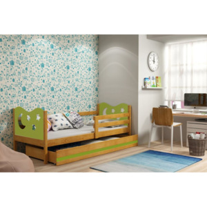 Dětská postel KAMIL + matrace + rošt ZDARMA, 80x190, olše, zelená