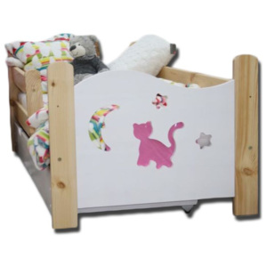 Dětská postel se zábranou MICI s bílým úložným prostorem + rošt ZDARMA, borovice/bílá, 160x70 cm