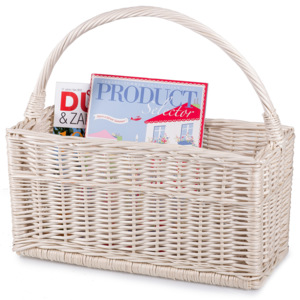 Koš na časopisy proutěný bělený Dialog II. š.45 x hl.18 x v.23/41(cm)