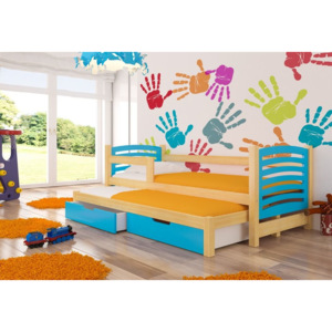 Dětská postel ČINČILA + matrace + rošt ZDARMA, 80x188x81, borovice/modrá