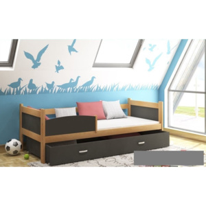 Dětská postel SWING P + matrace + rošt ZDARMA, 184x80, olše/šedá