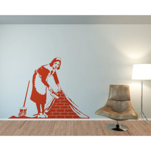 GLIX Banksy "Maid" - samolepka na zeď Oranžová 65 x 50 cm