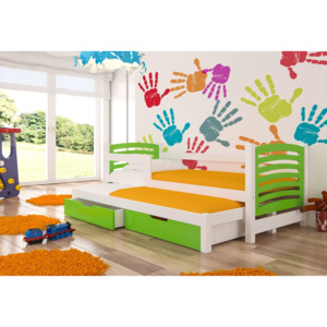 Dětská postel ČINČILA + matrace + rošt ZDARMA, 80x188x81, bílá/zelená