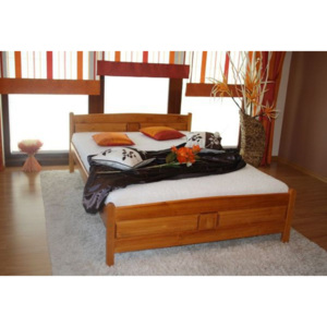 Vyvýšená postel ANGEL + pěnová matrace DE LUX 14 cm + rošt, 180 x 200 cm, olše-lak